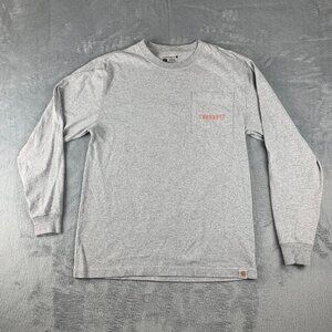 Carhartt Men’s Small Loose Fit Pocket Long Sleeve Shirt Gray Logo Graphic Back